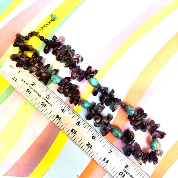 AMETHYST TURQUOISE NATURAL NUGGET necklace STERLING silver clasp - Picture 8 of 10